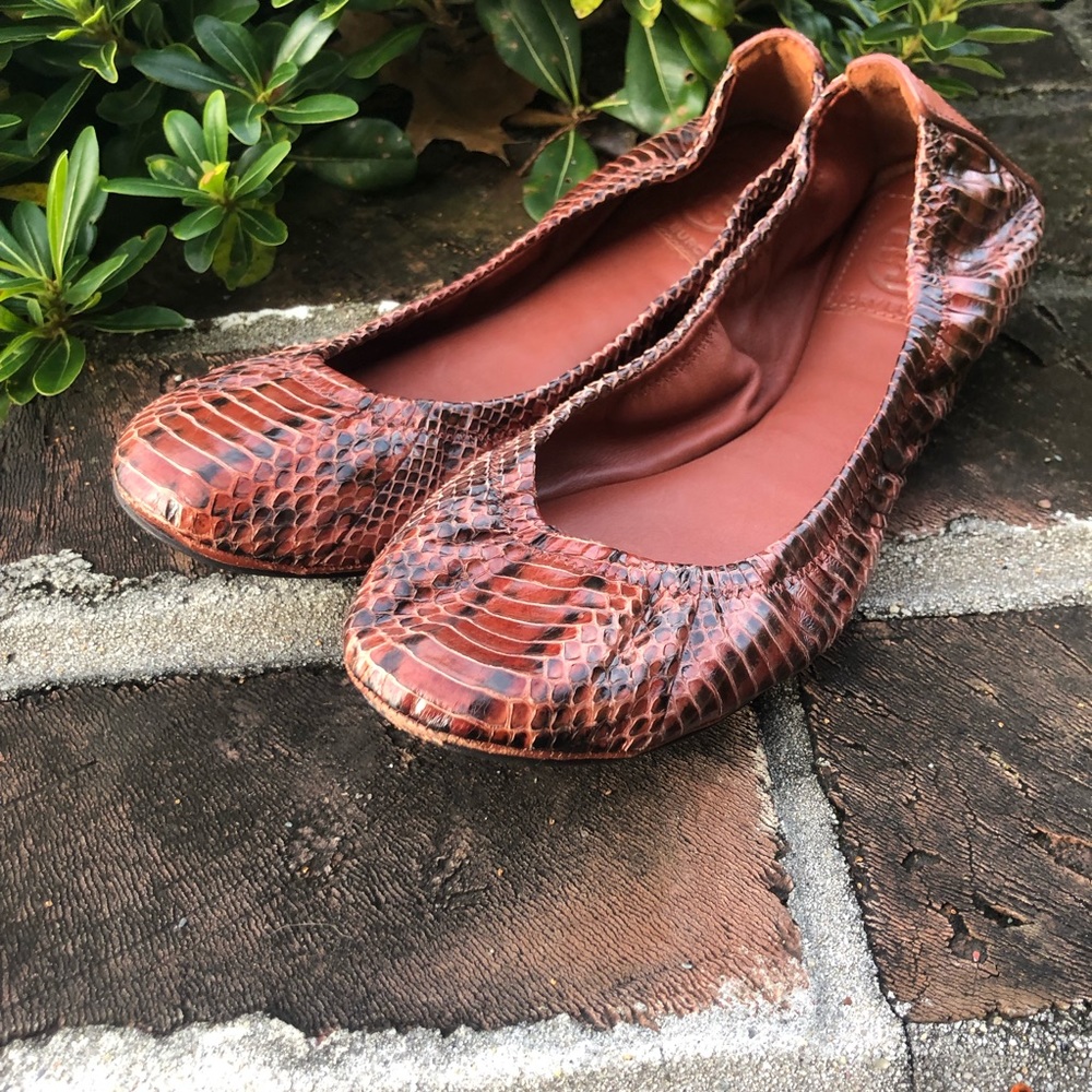 Tory Burch Eddie snakeskin ballet flats in Adobe size 8 1/2